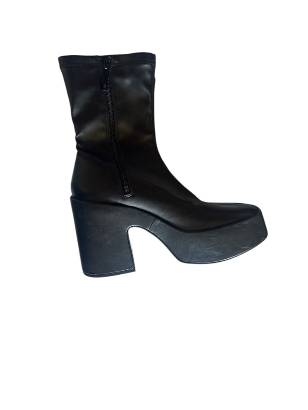 Zara Black Platform Block Heel Ankle Boots zip side  Style